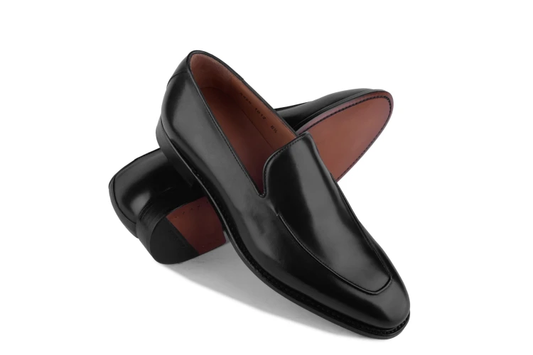 9926 carlos santos czarne buty wsuwane loafers gyw skórzana podeszwa anilina