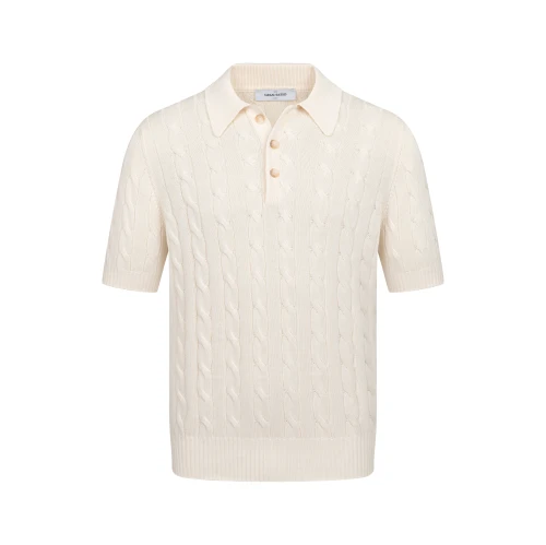 sweter polo z lnu z warkoczem