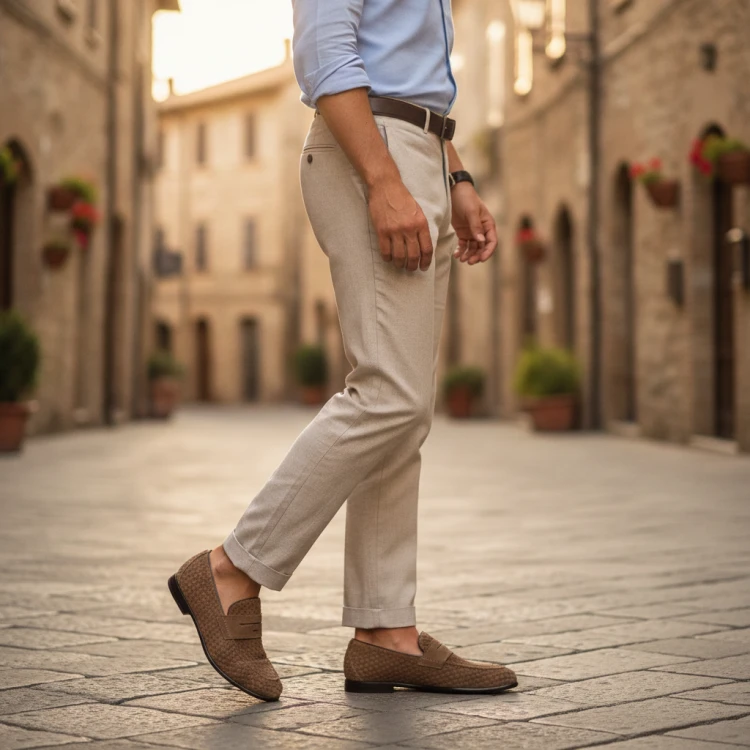 Partigiani-7677-Snuff-Suede-Loafer-skórta pleciona