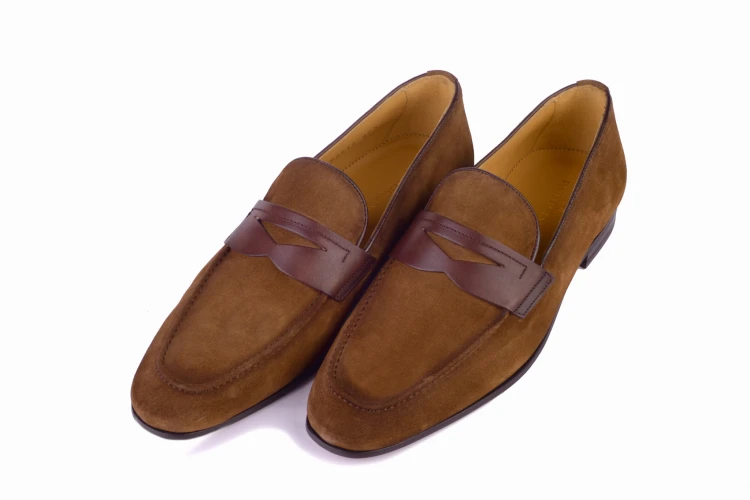 zamszowe penny loafer, wygodne mokasyny na lato