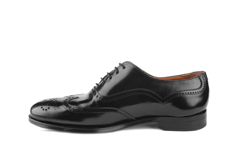 Partigiani 7567 czarny brogowany oxford full brogue  skórzana podeszwa szyty metodą bolońską skóra cielęca