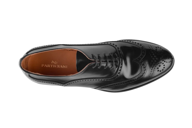 Partigiani 7567 czarny brogowany oxford full brogue  skórzana podeszwa szyty metodą bolońską