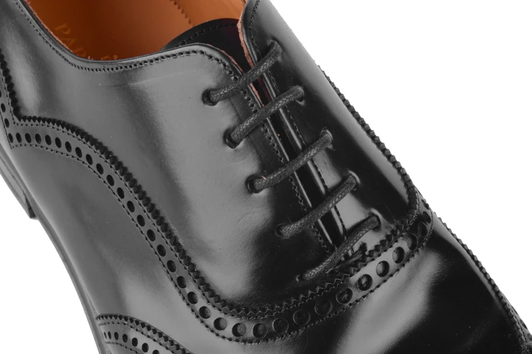 Partigiani 7567 czarny brogowany oxford full brogue  skórzana podeszwa szyty metodą bolońską "sacchetto"