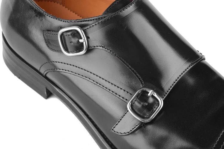 Partigiani 7941 double monk color black leather sole with rubber forepart polished calf leather
