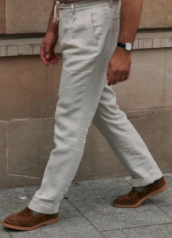 Partigiani joggery lniane beżowe