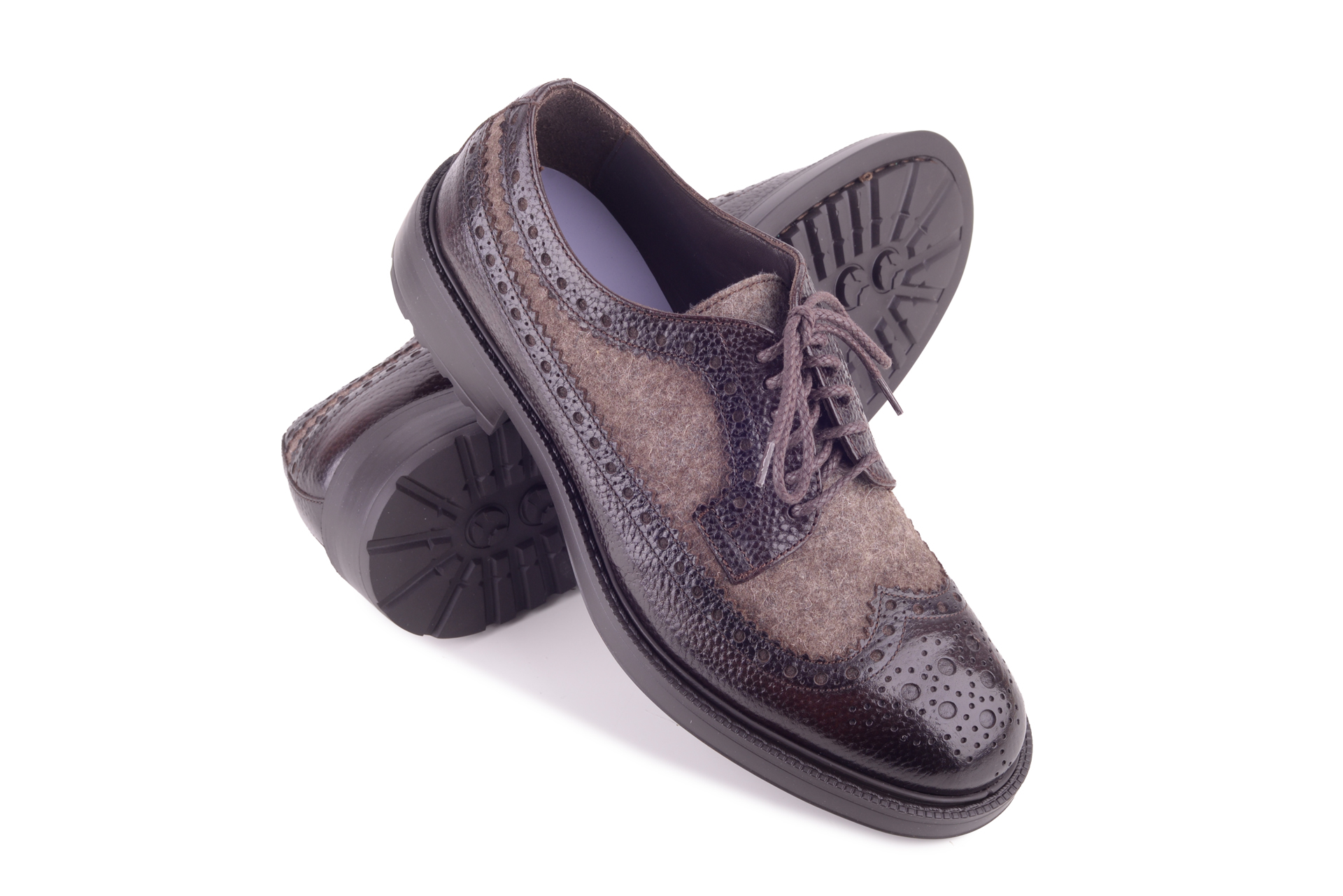 derby skórzane, tweed, skóra łączona