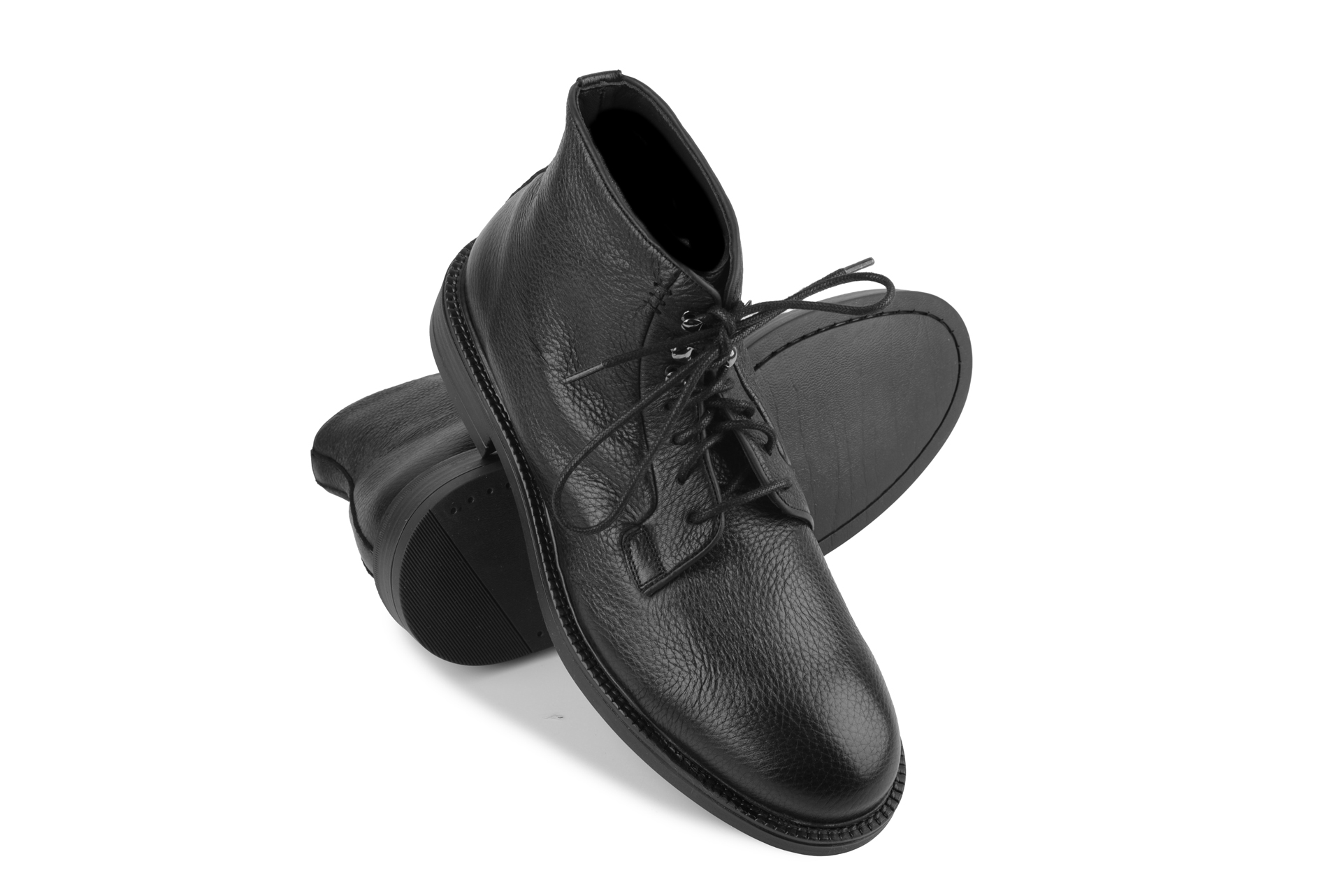 zimowe buty czarne, skórzane