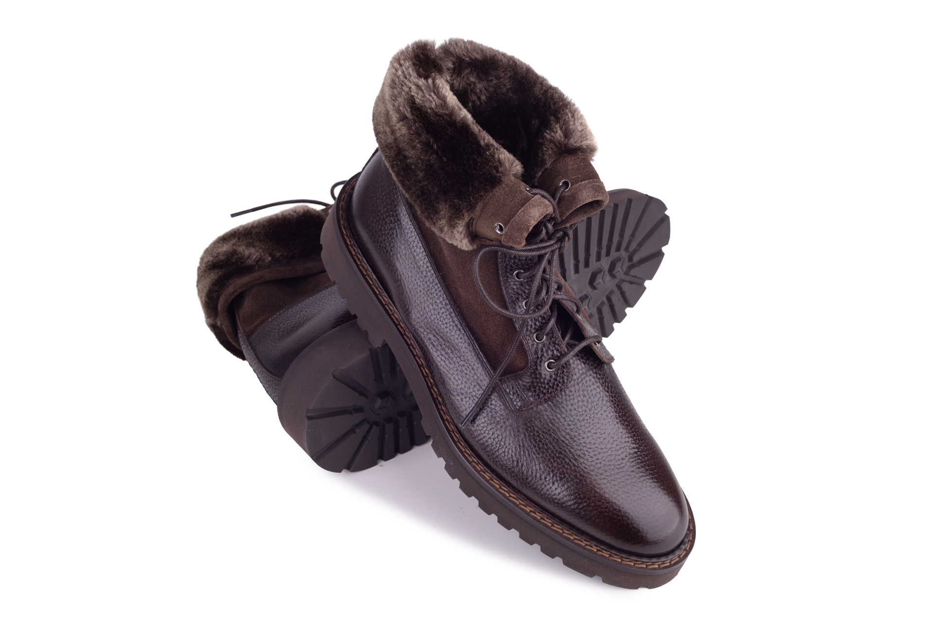 buty zimowe szyte, brązowe